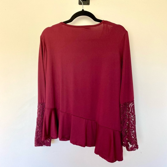 $5 Add On | Burgundy Lace Detail Long Sleeve Top - Picture 4 of 4